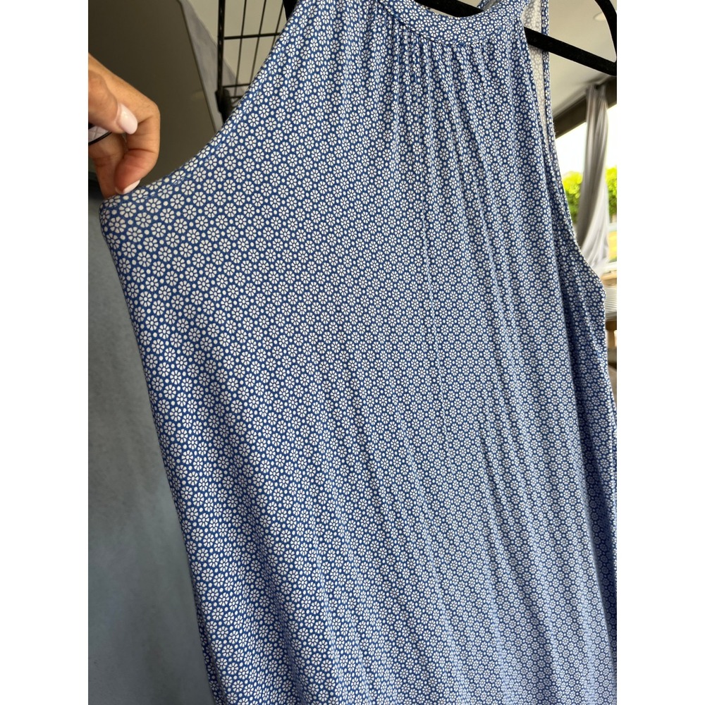 Fairy Blue White Floral Geometric Halter Maxi Dress Sleeveless Racerback M - Picture 2 of 8
